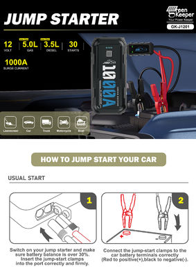 12V 24V 1000A 4000A Jump Starter With PD 65W DC Outlet Air Compressor Total Output 12W