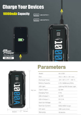 12V 24V 1000A 4000A Jump Starter With PD 65W DC Outlet Air Compressor Total Output 12W