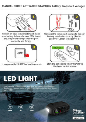 Portable Car Battery Jump Starter 12V 24000mAh 2000A Multi-function LED Light Power Bank