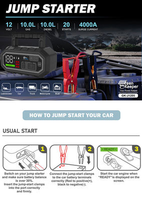 Jump Start Any Gas or 10.0L Diesel Car with 4000A Battery Jump Starter and USB Output
