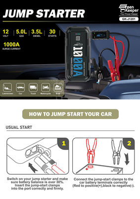 12W Multi-function Car Jump Starter Power Bank with 1000A High Power Lithium Battery