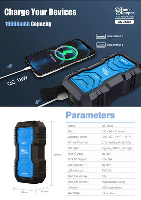 Multifunctional Portable Power Bank Battery 12v Car Jump Starter Total Output 15W