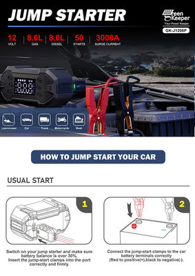 GK-J1206P 3000A Car Portable Jumper Starter With Air Compressor and QC 18W Type-C Input