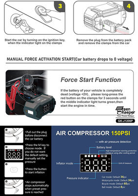 3000A Peak Current Portable Jump Starter With Air Compressor and Power Bank for Car