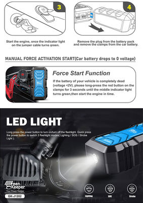 Multifunction 12V Car Jump Starter Power Bank with LED Light and 2000A Peak Current