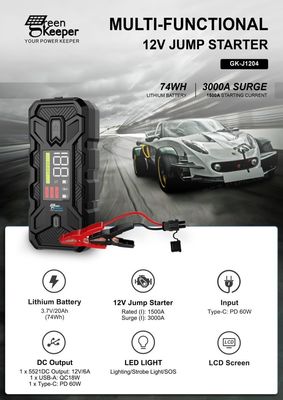Outlet 12V 1500A UltraSafe High Capacity Jump Starter With LED Light Engine Start Function