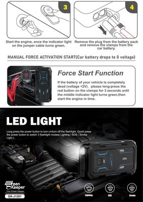 18W Total Output Car Emergency Battery UltraSafe Booster Pack 12V 24V 1000A Jump Starter