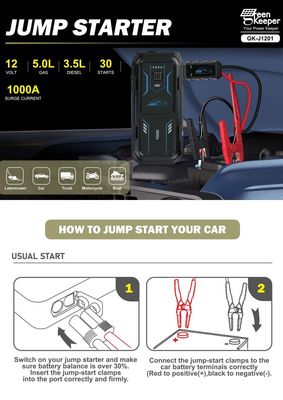 18W Total Output Car Emergency Battery UltraSafe Booster Pack 12V 24V 1000A Jump Starter