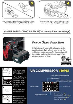 3000A Peak Portable Mini Car Jump Starter with 20000mAh Capacity and LED Flashlight